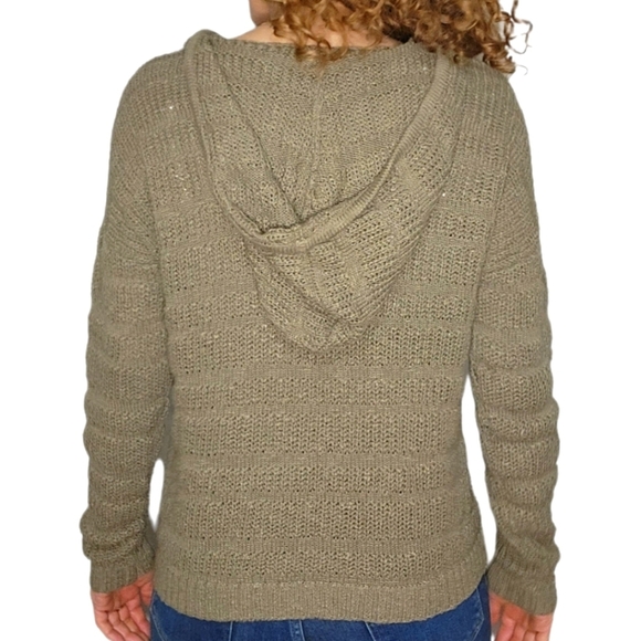 Marled Cotton Knit Pullover Hoodie Size Small Green - Picture 4 of 5